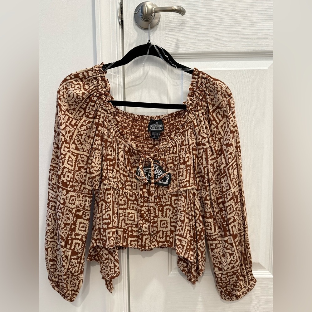 Angie Brown and Cream Patterned Blouse - New With Tags